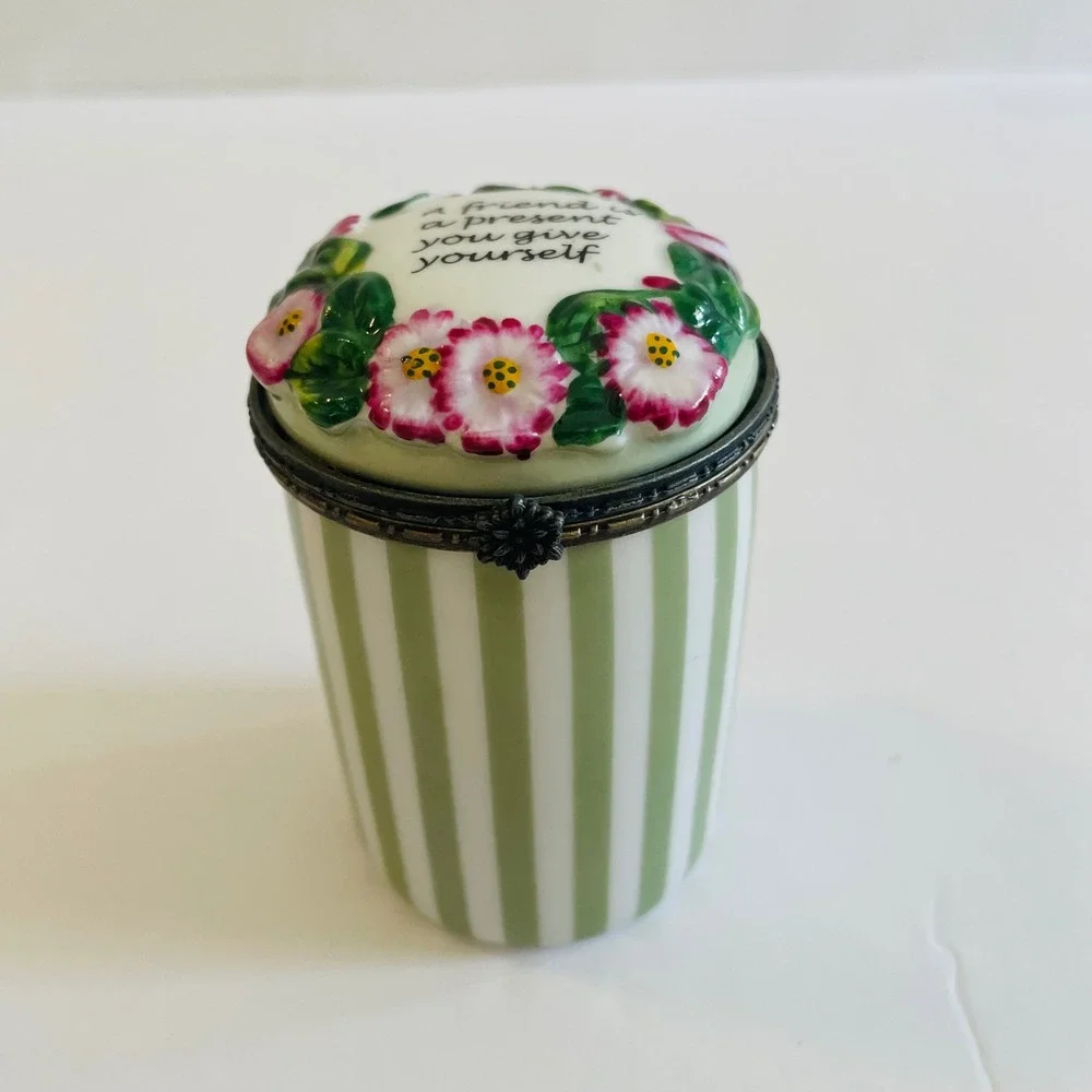 Bonbay Friendship‎ Ceramic Candle Holder Keepsake Box Green Striped Trinket Box